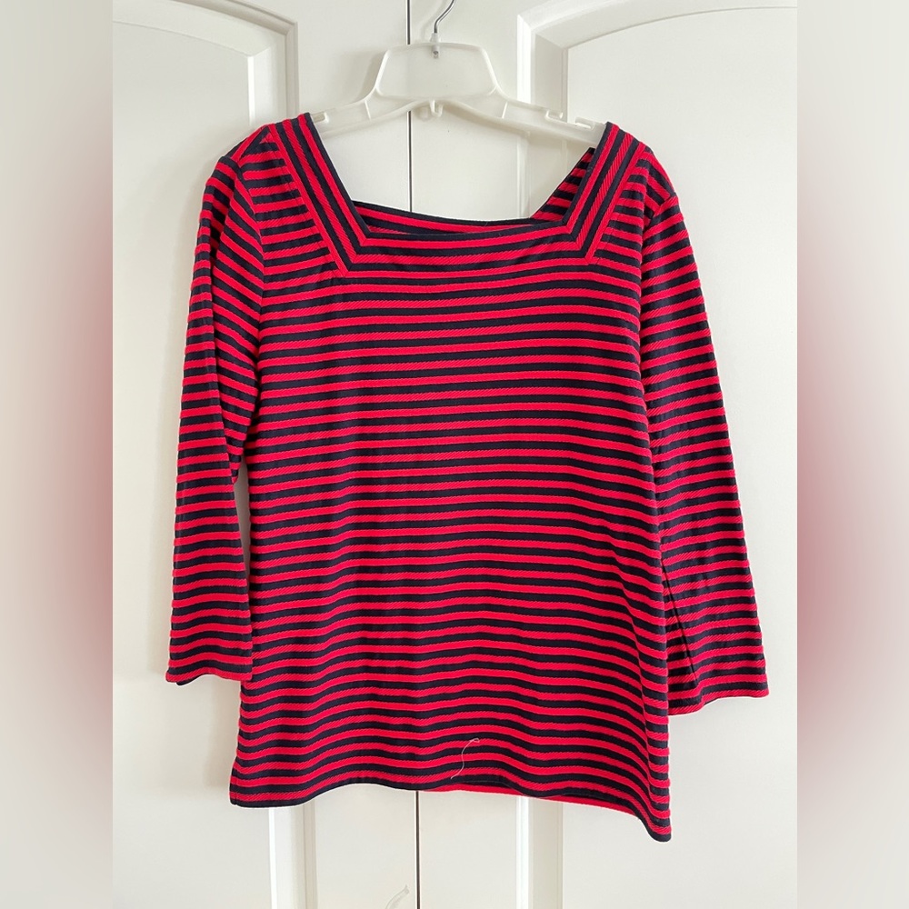 Talbots Red & Black Striped 3/4 Sleeve Tee Size M